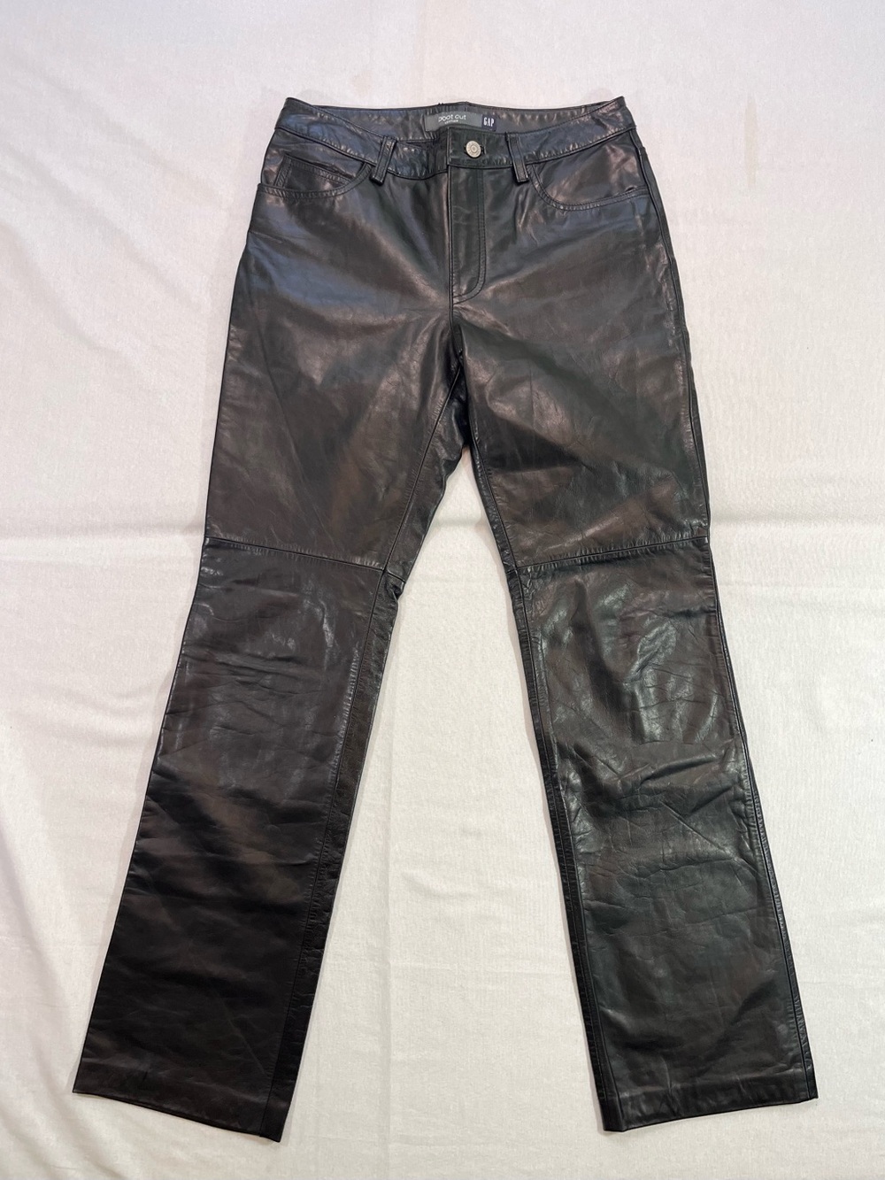 Vintage Y2K GAP Black Genuine Leather Bootcut Pants Polyester Lining